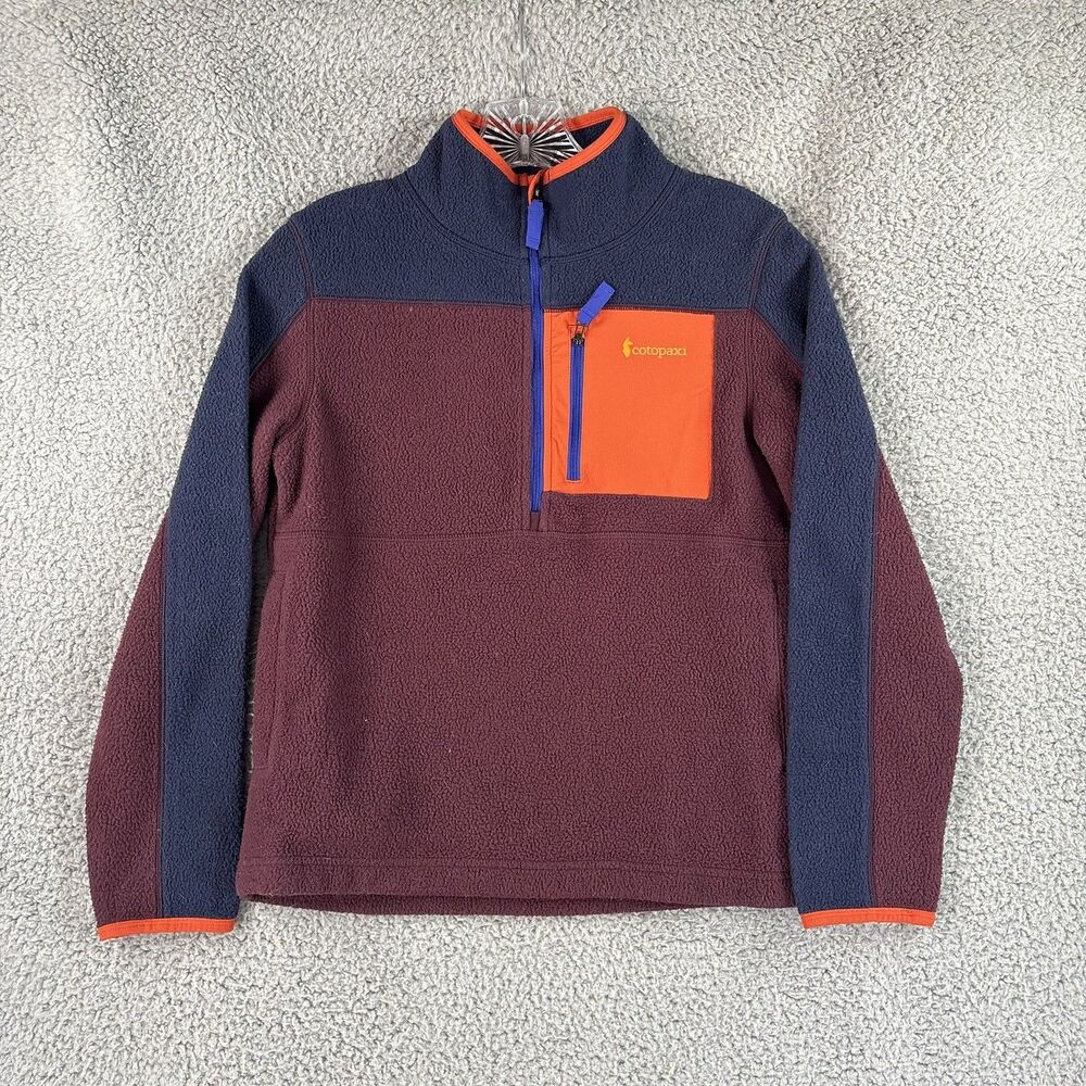 Cotopaxi Kid's Abrazo Half-Zip Fleece Jacket Maroon Blue Orange Medium M